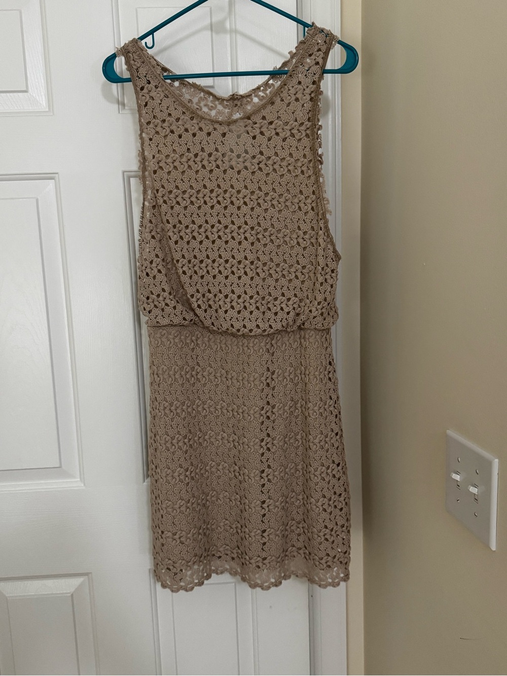 Free People Crochet Overlay Sleeveless Dress in Taupe